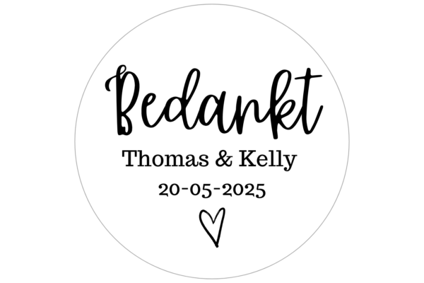 Bedankstickers trouwbedankjes rond wit 5cm ontwerp 1 per 10 stuks