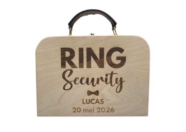 Gepersonaliseerd houten ringsecurity koffertje